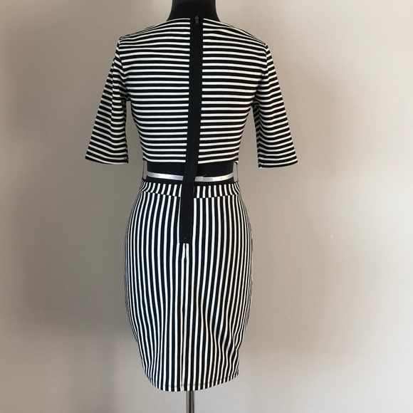 Forever 21 B+W Stripe Body ConCutout Zipper Dress - Picture 5 of 8